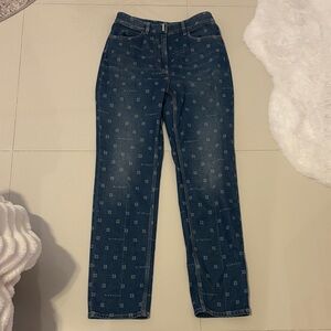Givenchy Dark Blue Logo-Pattern Straight Leg Jeans